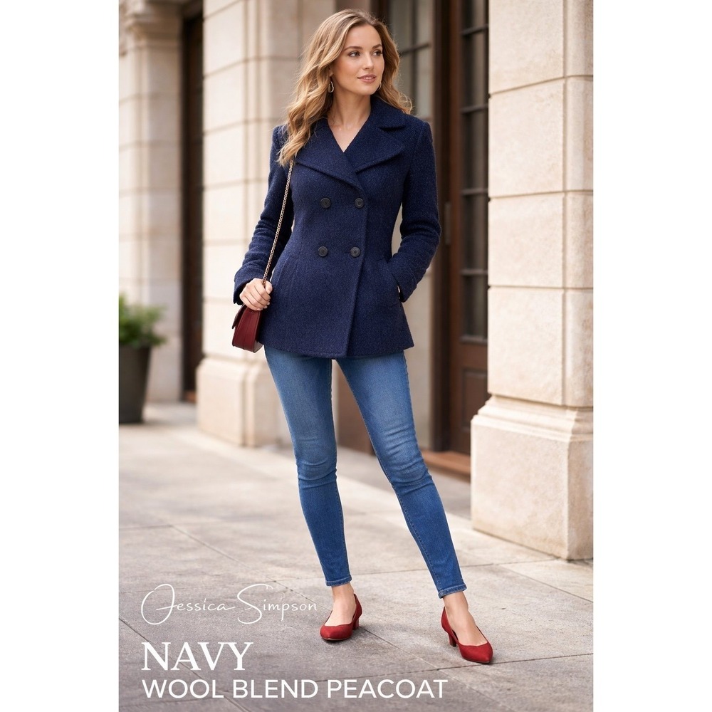 Jessica Simpson Navy Wool Blend Peacoat Jacket Size M